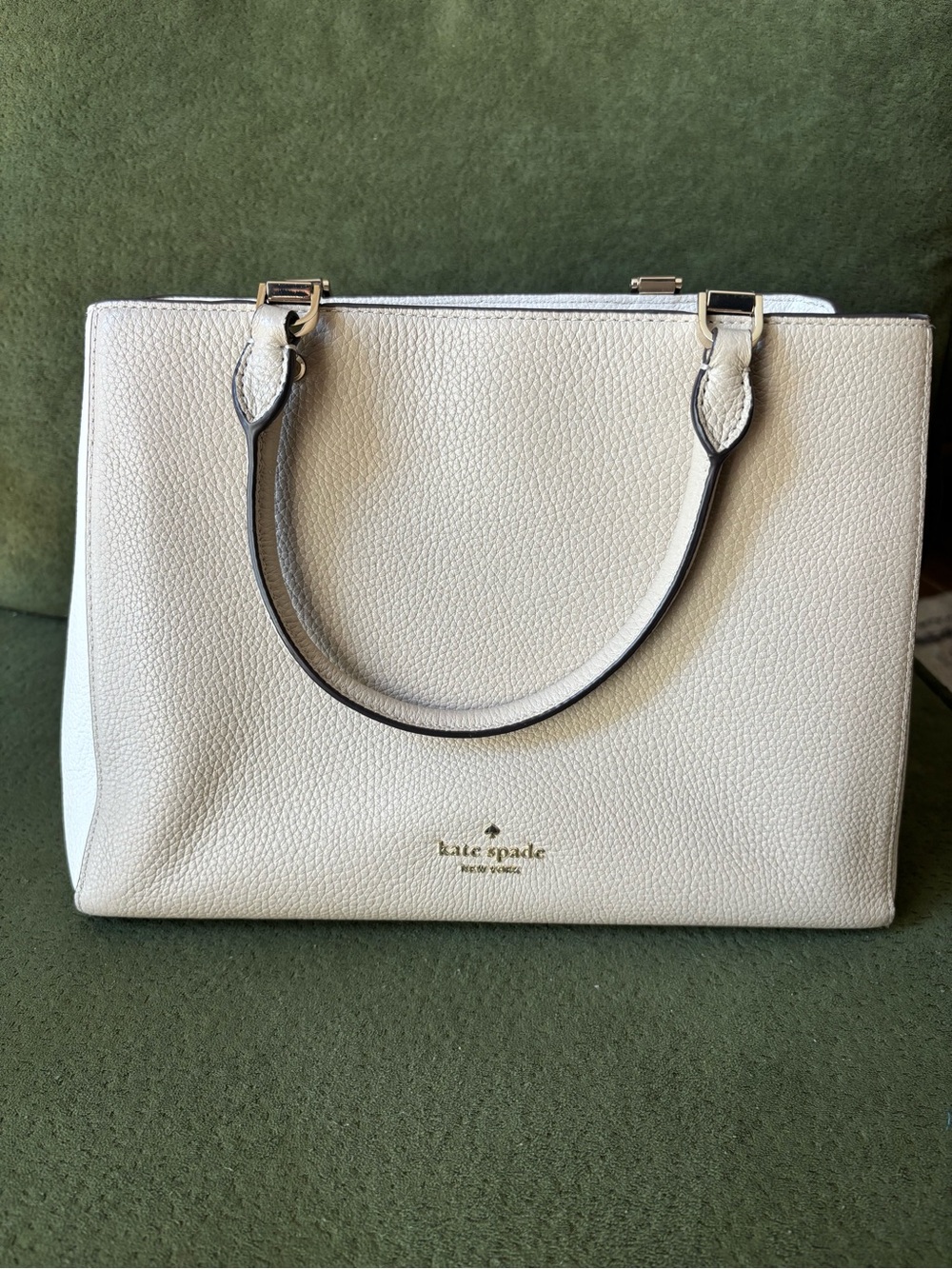 kate spade Pebbled Leather Satchel in Cream with Gold Hardware